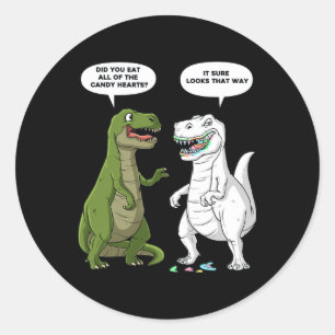 Valentines Day Dinosaur T Rex Fun Hearts Girls Boy Classic Round Sticker