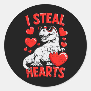 Valentines Day Dinosaur T Rex Heart Teens Boys Gir Classic Round Sticker