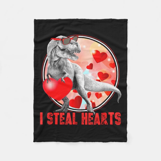 Valentines Day Dinosaur T Rex I Steal Hearts Funny Fleece Blanket (Front)