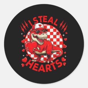 Valentines Day Dinosaur T-rex Lover I Steal Hearts Classic Round Sticker