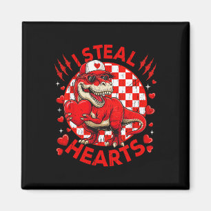 Valentines Day Dinosaur T-rex Lover I Steal Hearts Magnet