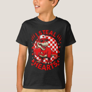 Valentines Day Dinosaur T-rex Lover I Steal Hearts T-Shirt