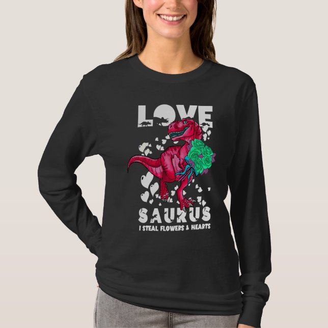 Valentines Day Dinosaurs  Love saurus Hearts Boys  T-Shirt (Front)