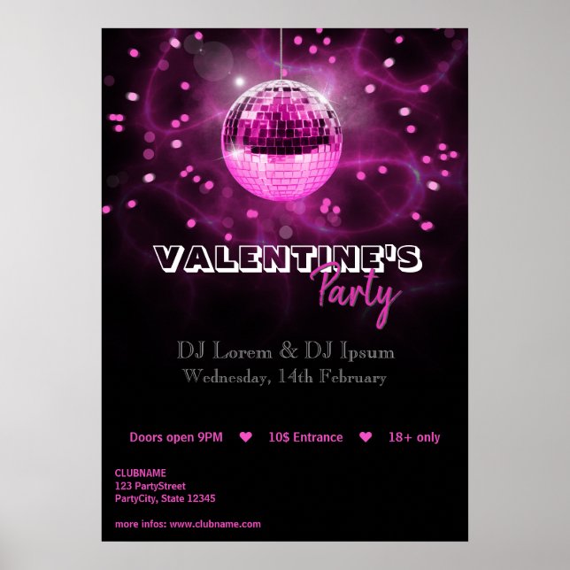 Valentine's Day Disco Ball - Party Poster Print (Front)