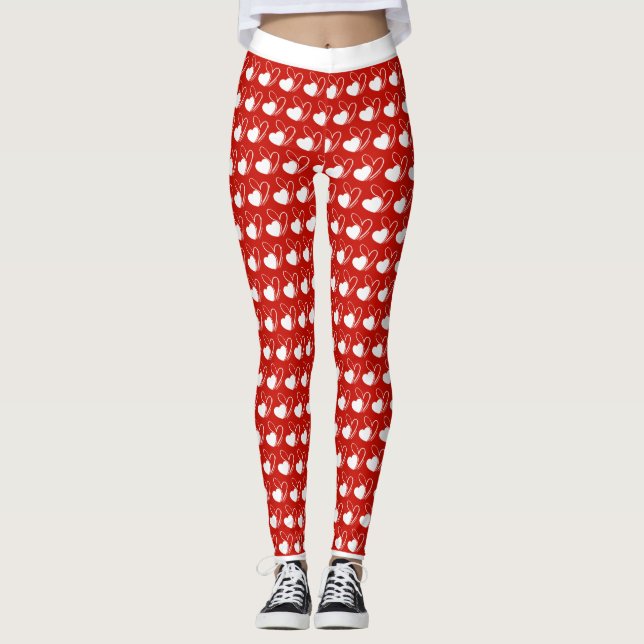 Valentine's Day Distorted Tilted Hearts Leggings (Front)