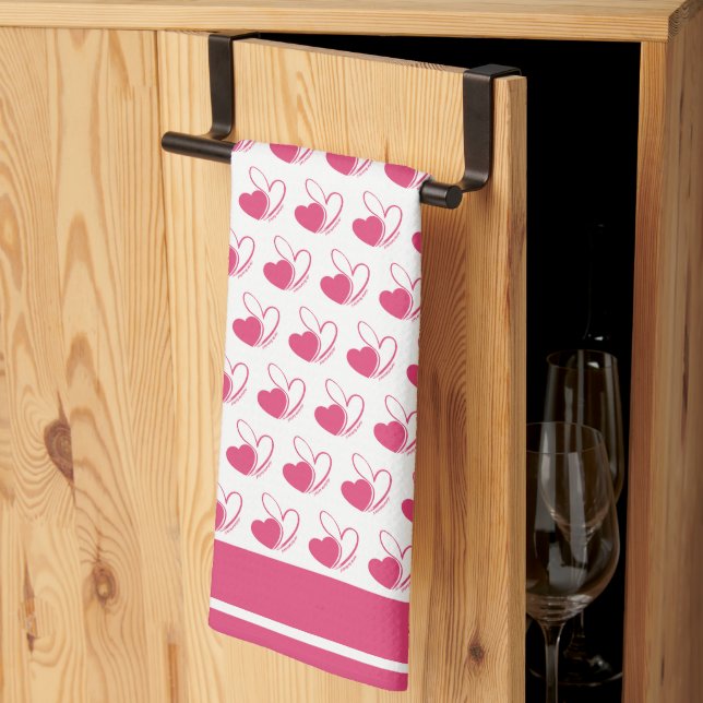 Valentine's Day Distorted Tilted Hearts Tea Towel (Thirds Fold)