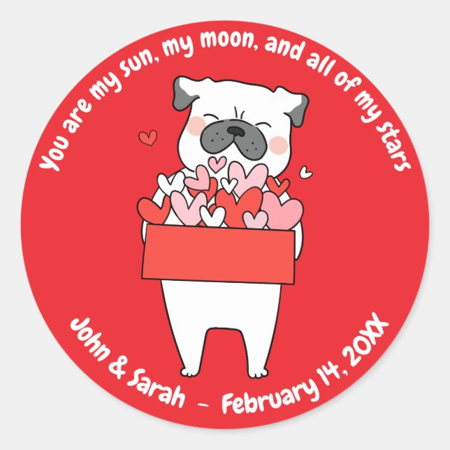 Valentine's Day Dog Heart Classic Round Sticker (Front)
