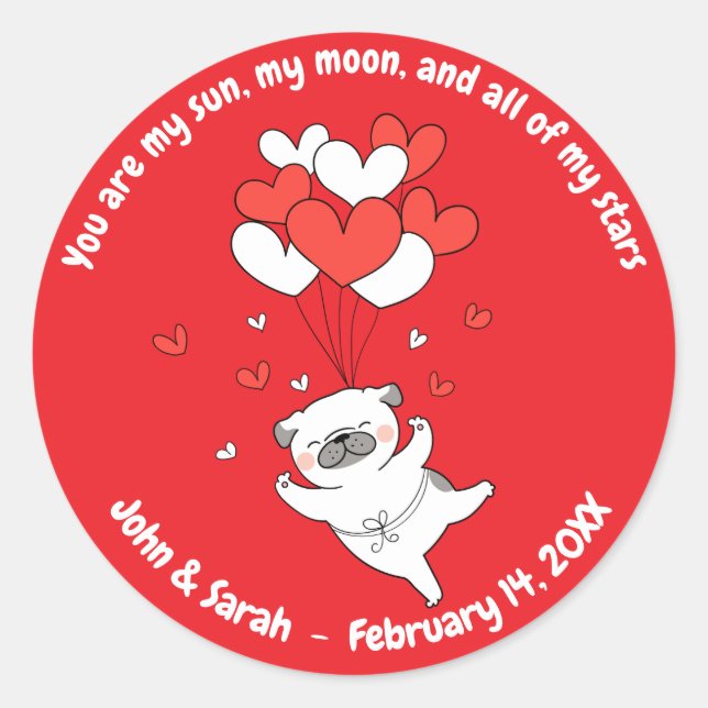 Valentine's Day Dog Heart Classic Round Sticker (Front)