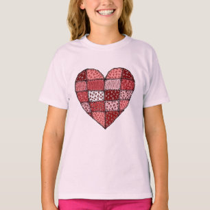 Valentine's Day Doodle Art Patchwork Heart Kids T-Shirt