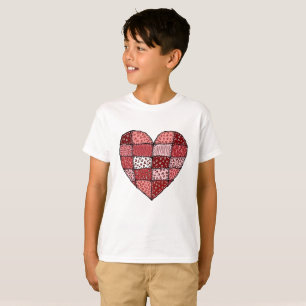 Valentine's Day Doodle Art Patchwork Heart Kids T-Shirt