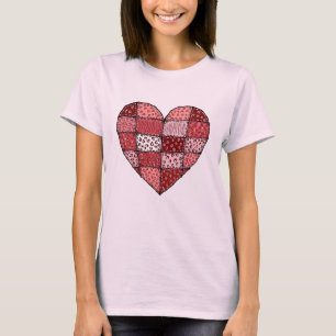Valentine's Day Doodle Art Style Patchwork Heart  T-Shirt