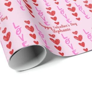 Valentine's Day Doodle Heart Personalised Wrapping Paper