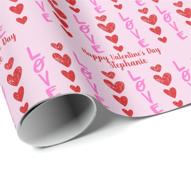 Valentine's Day Doodle Heart Personalised Wrapping Paper (Roll Corner)
