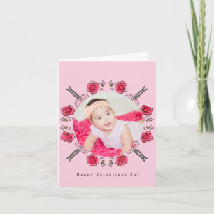 Valentines Day Doodle Hearts Floral Bee Photo Card
