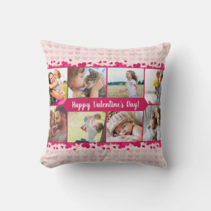 Valentine's Day Eight Photo Collage with Hearts Cushion