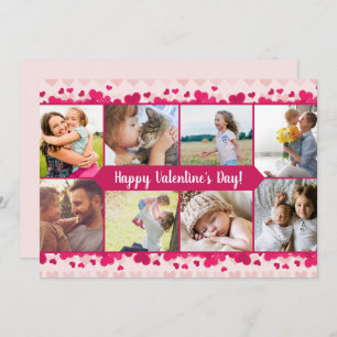 Valentine's Day Eight Photo Collage with Hearts Holiday Card