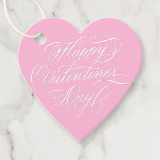 Valentines Day Elegant Calligraphy Deep Pink Heart Favour Tags