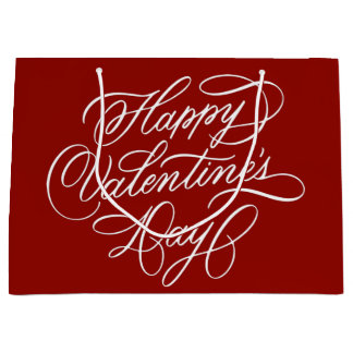Valentines Day Elegant Calligraphy Deep Red Large Gift Bag