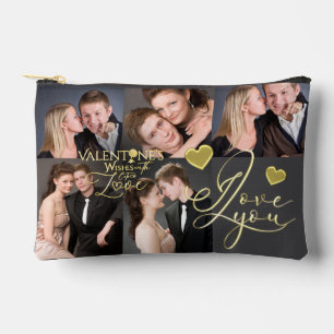 Valentine's Day Elegant Gold Photo Collage  Accessory Pouch