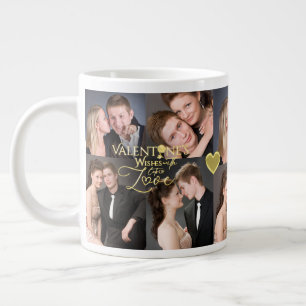 Valentine's Day Elegant Gold Photo Collage  Large Coffee Mug