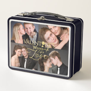 Valentine's Day Elegant Gold Photo Collage Metal Lunch Box