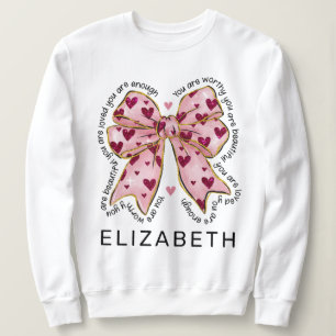 Valentine's Day Elegant Pink Heart Coquette Bow Sweatshirt