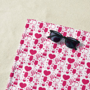 Valentines day elements patterns beach towel