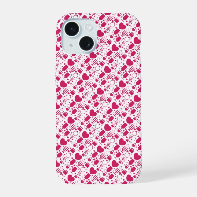 Valentines day elements patterns iPhone 15 case (Back)