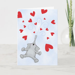 Valentine's Day Elephant with Showers of Hearts Holiday Card