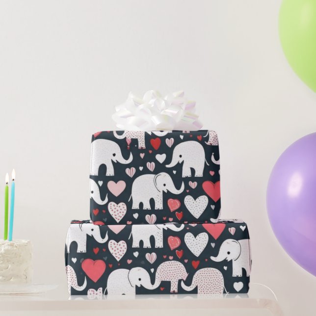 Valentine's day elephants & hearts Wrapping Paper (Party Gifts)
