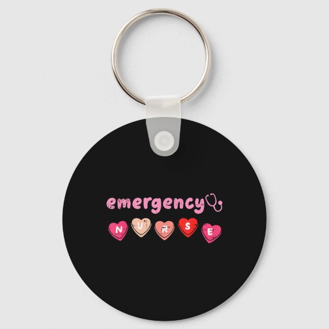 Valentines Day Emergency Nurse Ed Er Scrub Top Key Ring (Front)