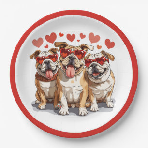 Valentines Day English Bulldog Paper Plate
