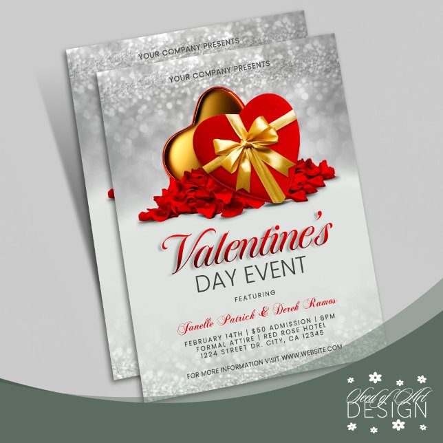 Valentine's Day Event Red Heart Box & Rose Petals Flyer (Creator Uploaded)