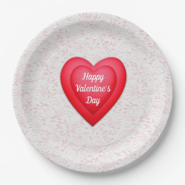 Valentine's Day Fancy Red Hearts Personalised Paper Plate (Front)