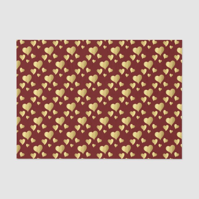 Valentine's Day Faux Gold Foil Hearts Pattern Tissue Paper (Front)
