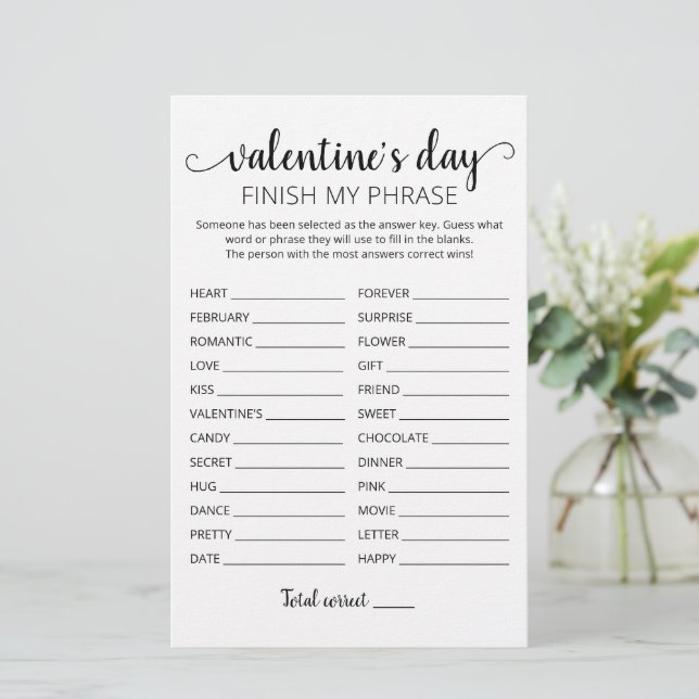 Valentine's day Finish my phrase Editable game (Standing Front)