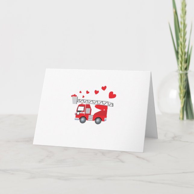 Valentine's Day Firetruck With Hearts Gift Kids Holiday Card (Front)