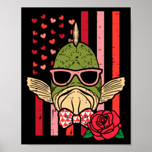 Valentines Day Fish Flag Patriot Fisherman Men Poster