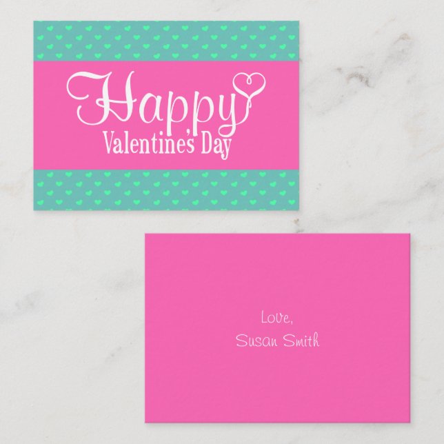 Valentine's Day Flat Note Card (Pink) (Front/Back)