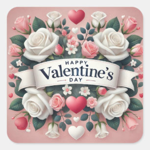 Valentine's Day Floral Heart Design Square Sticker