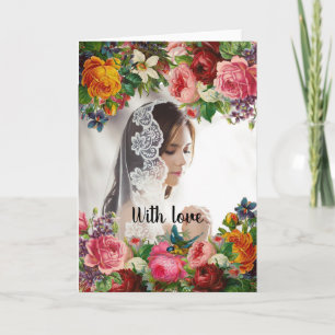 Valentine's Day Floral with Love Photo Wedding Holiday Card