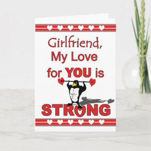 Valentine's Day for Girlfriend, Penguin & Weights Holiday Card