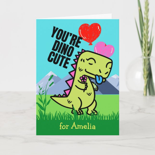 Valentine's Day for Granddaughter Cute Dinosaur Card (Front)