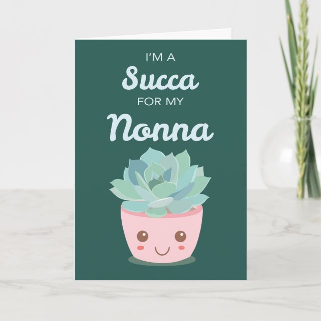 Valentines Day for Nonna with Kawaii Succulent Card (Front)