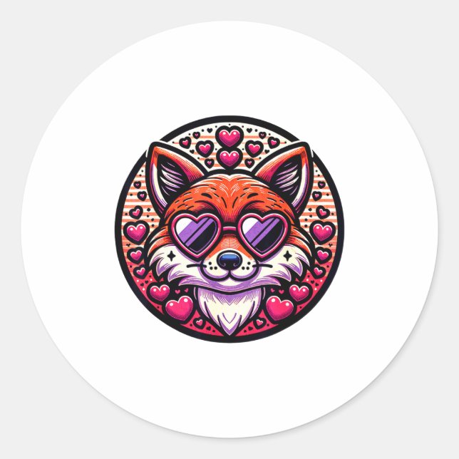 Valentines Day Fox And Matching Couples Foxes  Classic Round Sticker (Front)