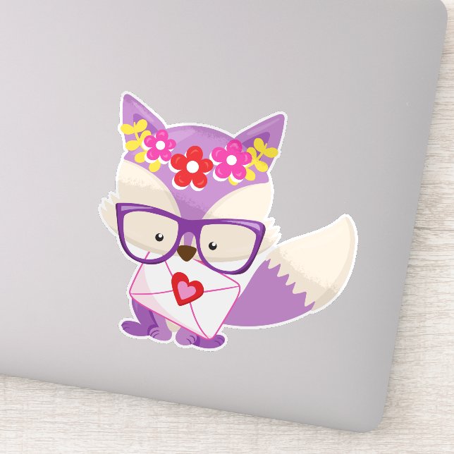 Valentine's Day Fox, Purple Fox, Glasses, Hearts (Detail)