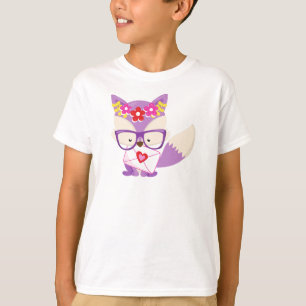 Valentine's Day Fox, Purple Fox, Glasses, Hearts T-Shirt