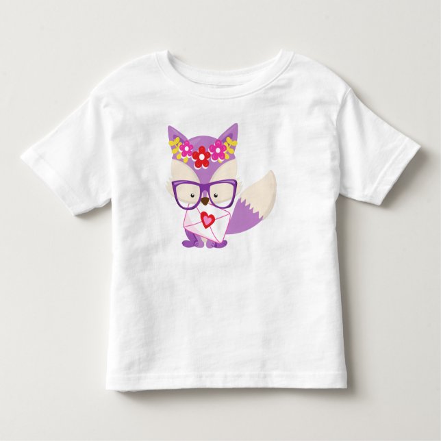 Valentine's Day Fox, Purple Fox, Glasses, Hearts Toddler T-Shirt (Front)