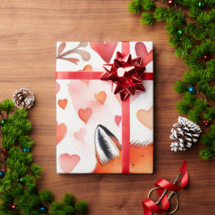 Valentine's day fox red hearts Wrapping Paper