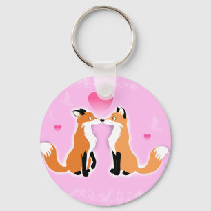 Valentines Day Foxes Key Ring